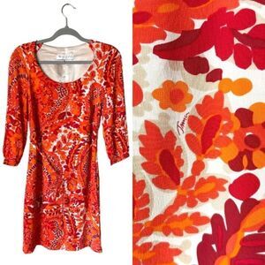 Trina Turk  Orange Mini Dress Floral Print Blouse Size 0